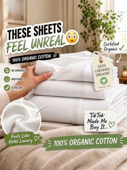 ☁️ 100% Organic Cotton Percale Cooling Sheet Set, 15" Deep Pocket, Breathable Hotel‑Quality Bedding
