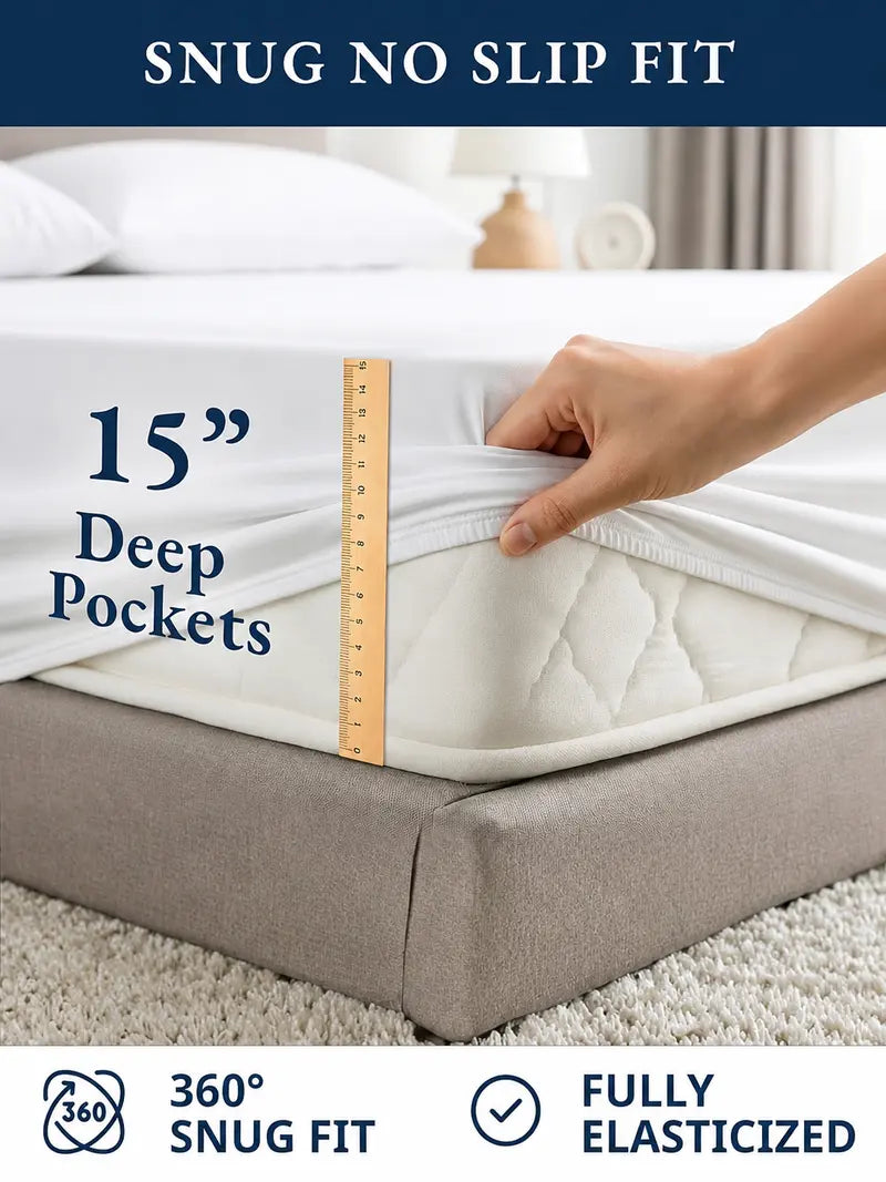☁️ 100% Organic Cotton Percale Cooling Sheet Set, 15" Deep Pocket, Breathable Hotel‑Quality Bedding