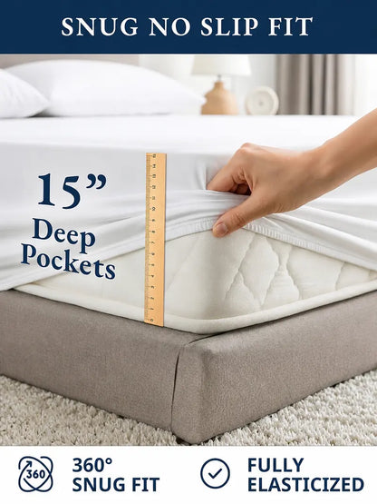 ☁️ 100% Organic Cotton Percale Cooling Sheet Set, 15" Deep Pocket, Breathable Hotel‑Quality Bedding