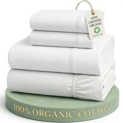 ☁️ 100% Organic Cotton Percale Cooling Sheet Set, 15" Deep Pocket, Breathable Hotel‑Quality Bedding