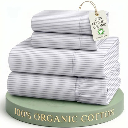☁️ 100% Organic Cotton Percale Cooling Sheet Set, 15" Deep Pocket, Breathable Hotel‑Quality Bedding