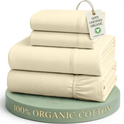 ☁️ 100% Organic Cotton Percale Cooling Sheet Set, 15" Deep Pocket, Breathable Hotel‑Quality Bedding
