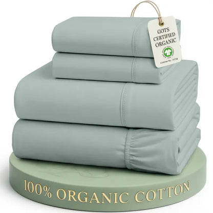 ☁️ 100% Organic Cotton Percale Cooling Sheet Set, 15" Deep Pocket, Breathable Hotel‑Quality Bedding