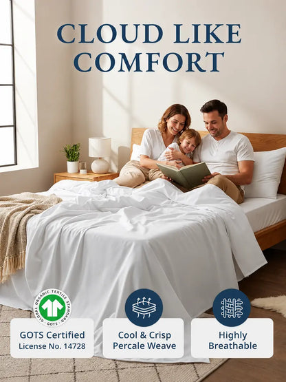 ☁️ 100% Organic Cotton Percale Cooling Sheet Set, 15" Deep Pocket, Breathable Hotel‑Quality Bedding