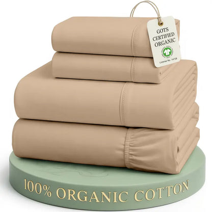 ☁️ 100% Organic Cotton Percale Cooling Sheet Set, 15" Deep Pocket, Breathable Hotel‑Quality Bedding