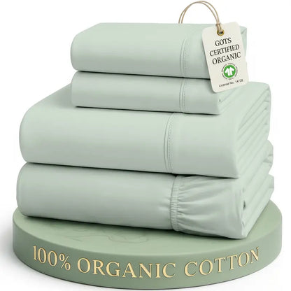 ☁️ 100% Organic Cotton Percale Cooling Sheet Set, 15" Deep Pocket, Breathable Hotel‑Quality Bedding