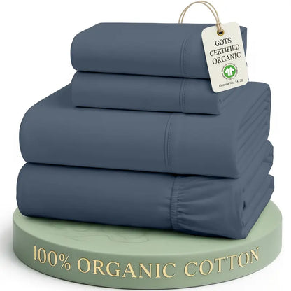 ☁️ 100% Organic Cotton Percale Cooling Sheet Set, 15" Deep Pocket, Breathable Hotel‑Quality Bedding