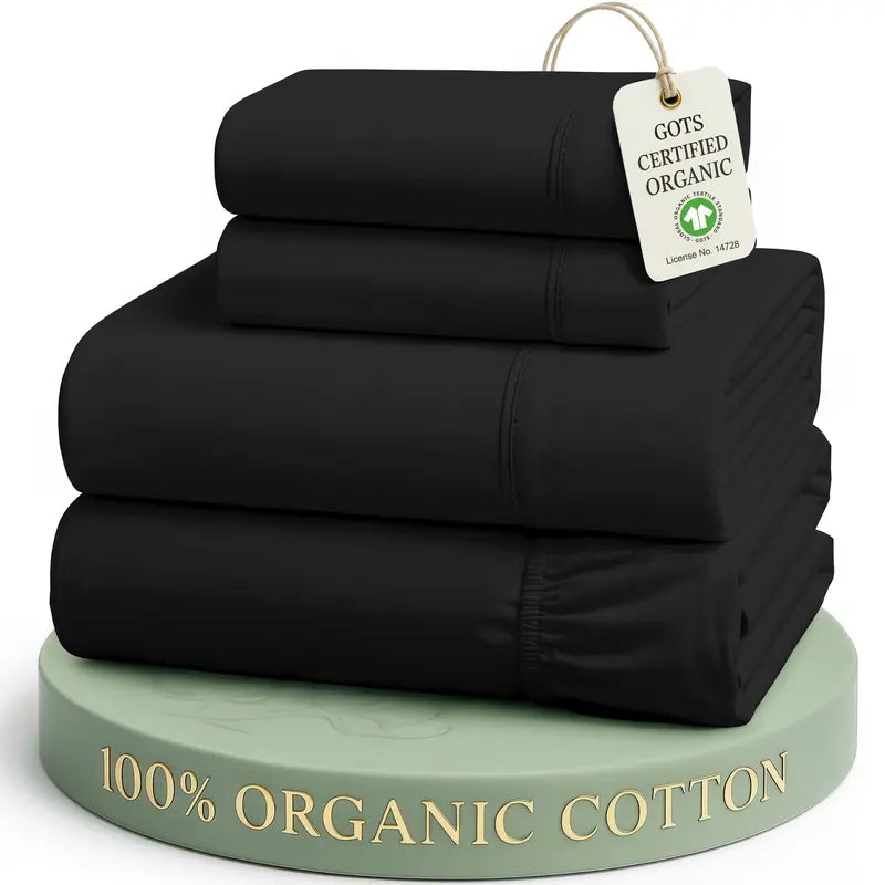 ☁️ 100% Organic Cotton Percale Cooling Sheet Set, 15" Deep Pocket, Breathable Hotel‑Quality Bedding