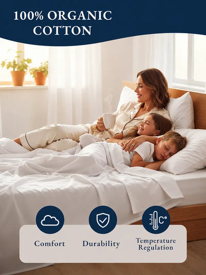 ☁️ 100% Organic Cotton Percale Cooling Sheet Set, 15" Deep Pocket, Breathable Hotel‑Quality Bedding